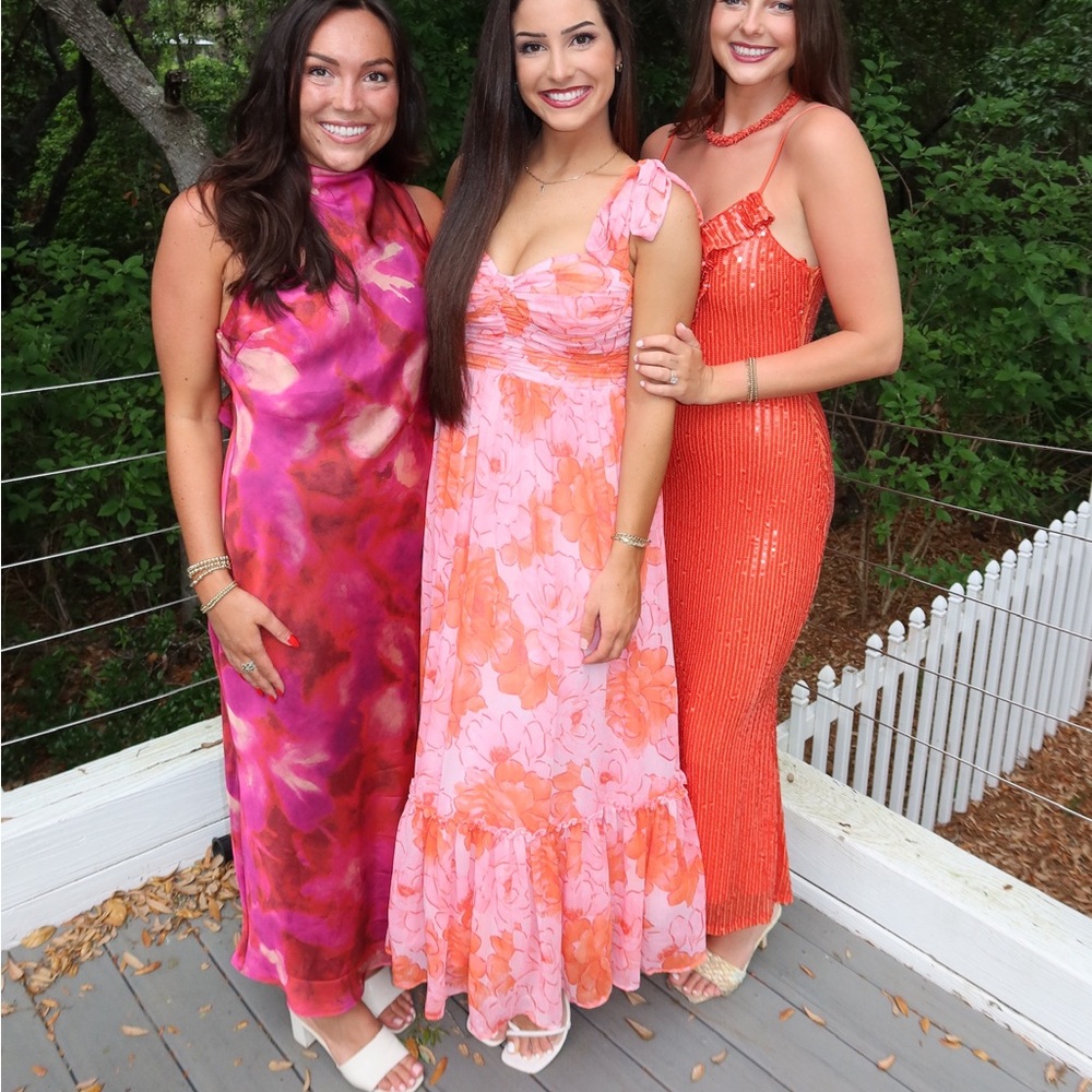 Zara Pink and Orange Floral Maxi Dress